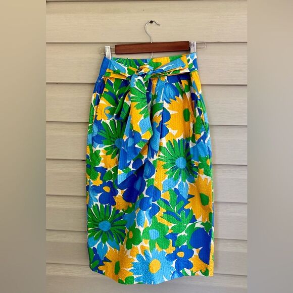 J. Crew Morning Floral Tie Waist cotton Skirt summer vacation highwaist Sz 4 EUC - Picture 5 of 10